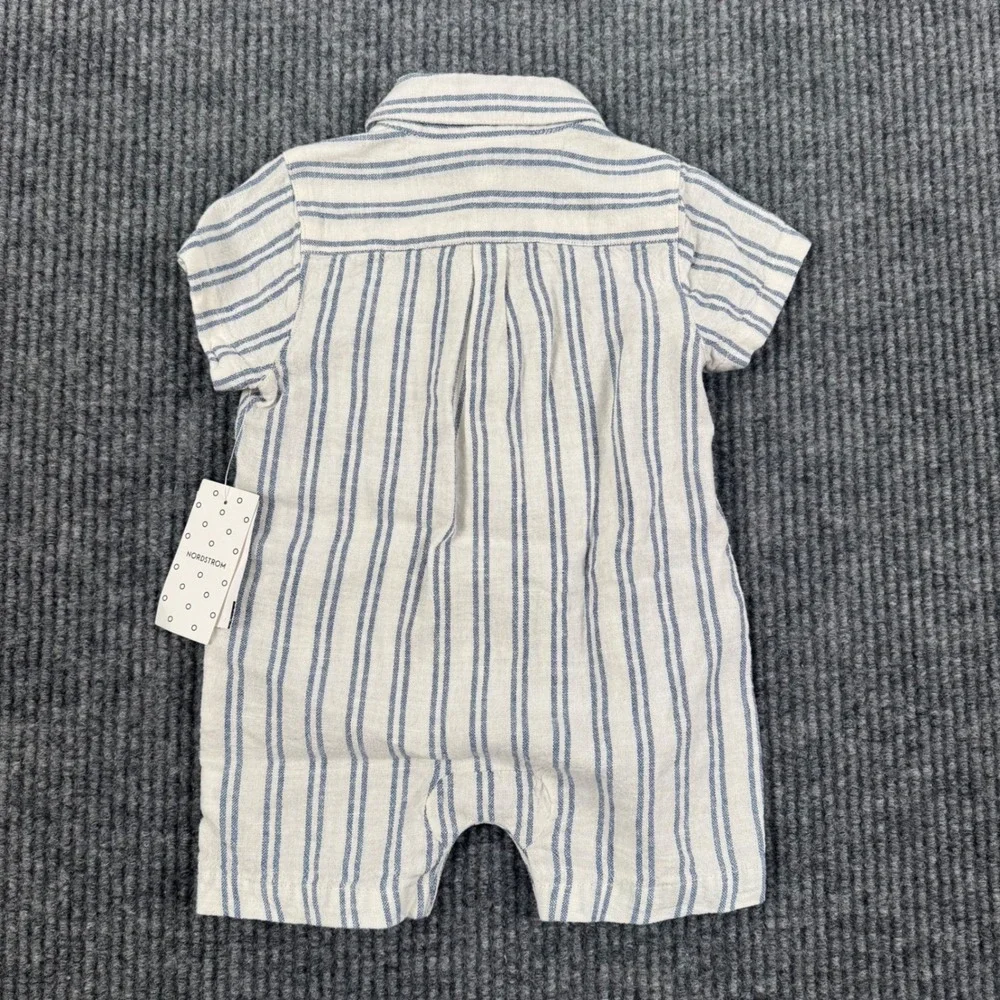 Nordstrom Baby Linen Blend Stripe Romper Blue White‎ 6M NWT Coastal 960